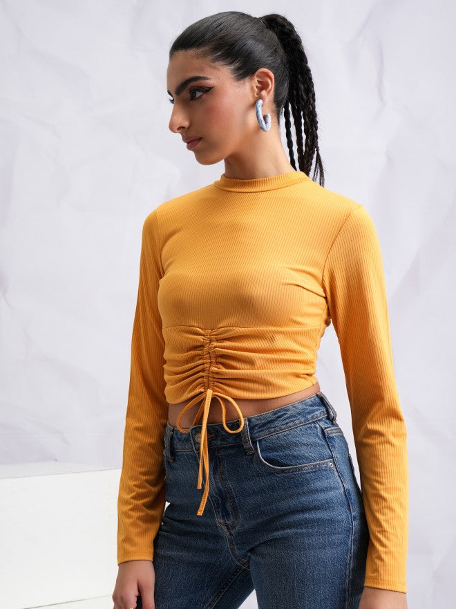 Tokyo Talkies Women Yellow Solid Fitted Top - Yellow - Image 4
