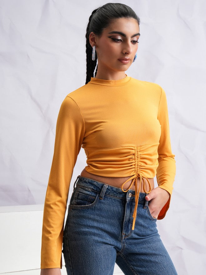 Tokyo Talkies Women Yellow Solid Fitted Top - Yellow - Image 6