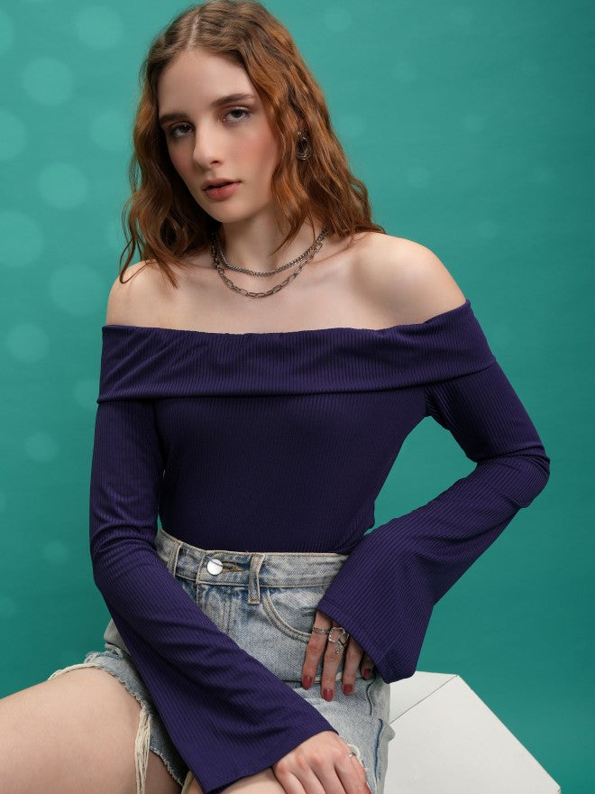 Tokyo Talkies Women Purple Solid Fitted Top - Purple - Image 1