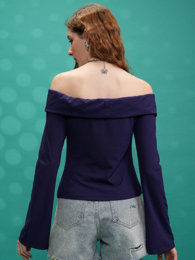 Tokyo Talkies Women Purple Solid Fitted Top - Purple - Image 3