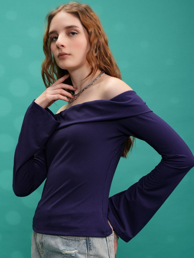 Tokyo Talkies Women Purple Solid Fitted Top - Purple - Image 4
