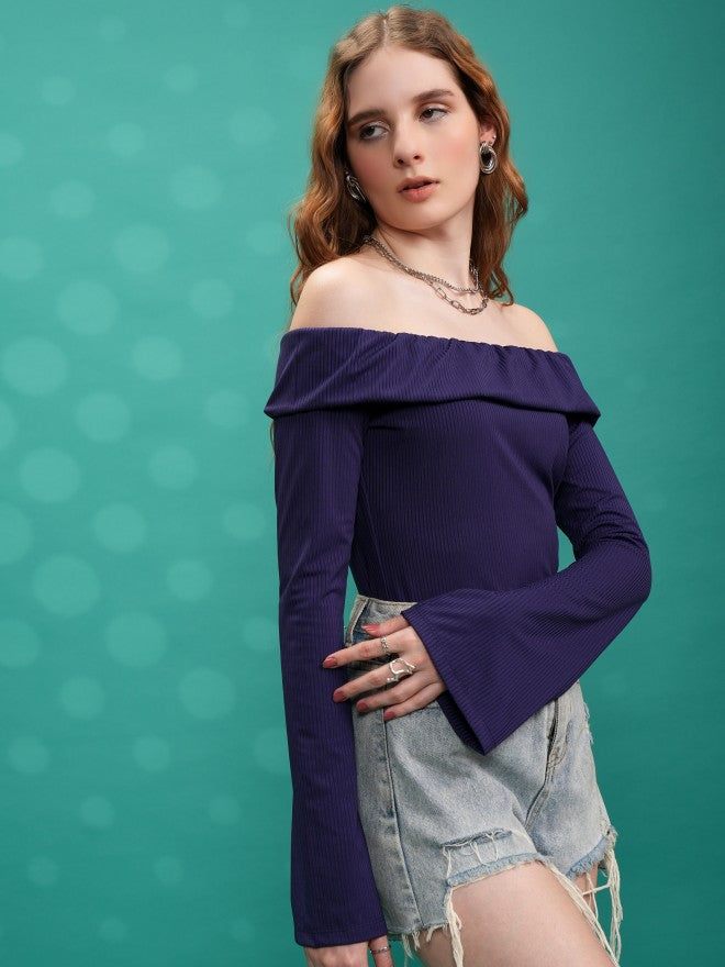 Tokyo Talkies Women Purple Solid Fitted Top - Purple - Image 6