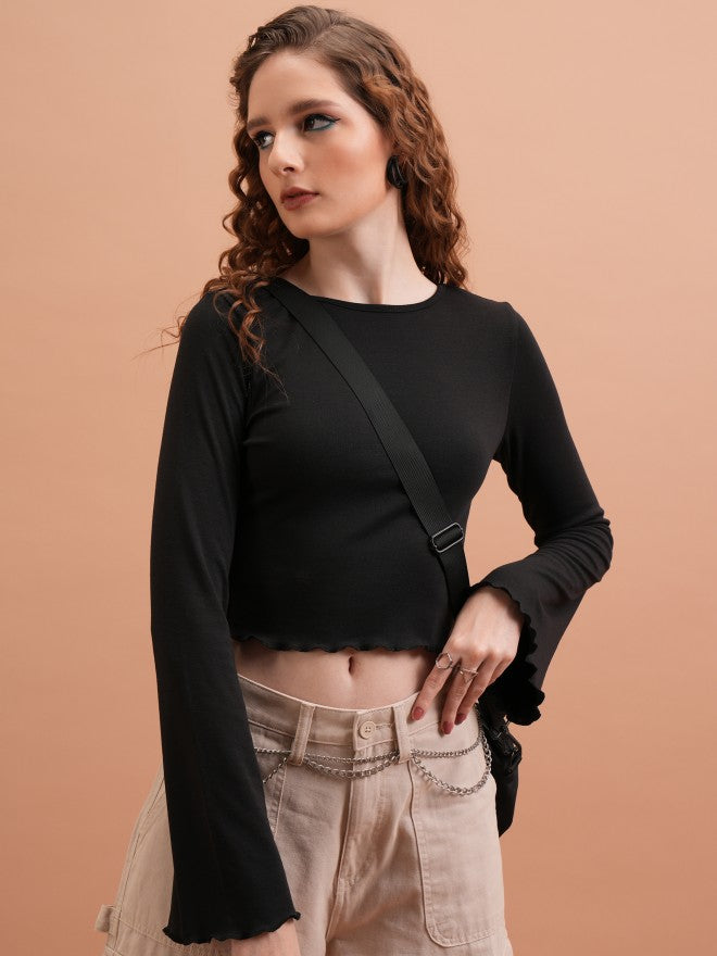 Tokyo Talkies Women Black Solid Fitted Top - Black - Image 1