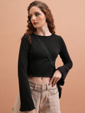 Tokyo Talkies Women Black Solid Fitted Top - Black - Image 1