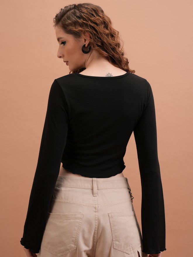 Tokyo Talkies Women Black Solid Fitted Top - Black - Image 3