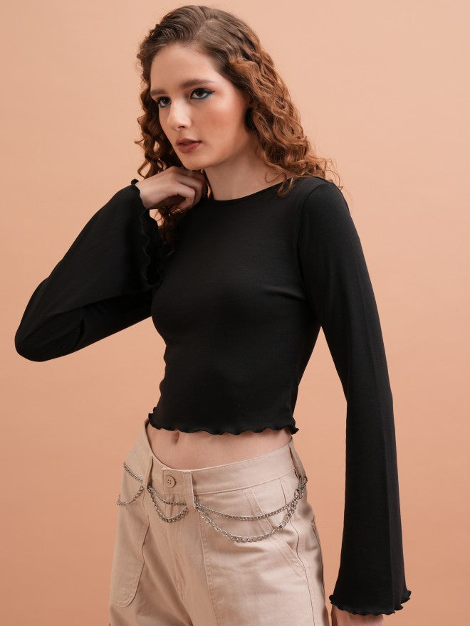 Tokyo Talkies Women Black Solid Fitted Top - Black - Image 4