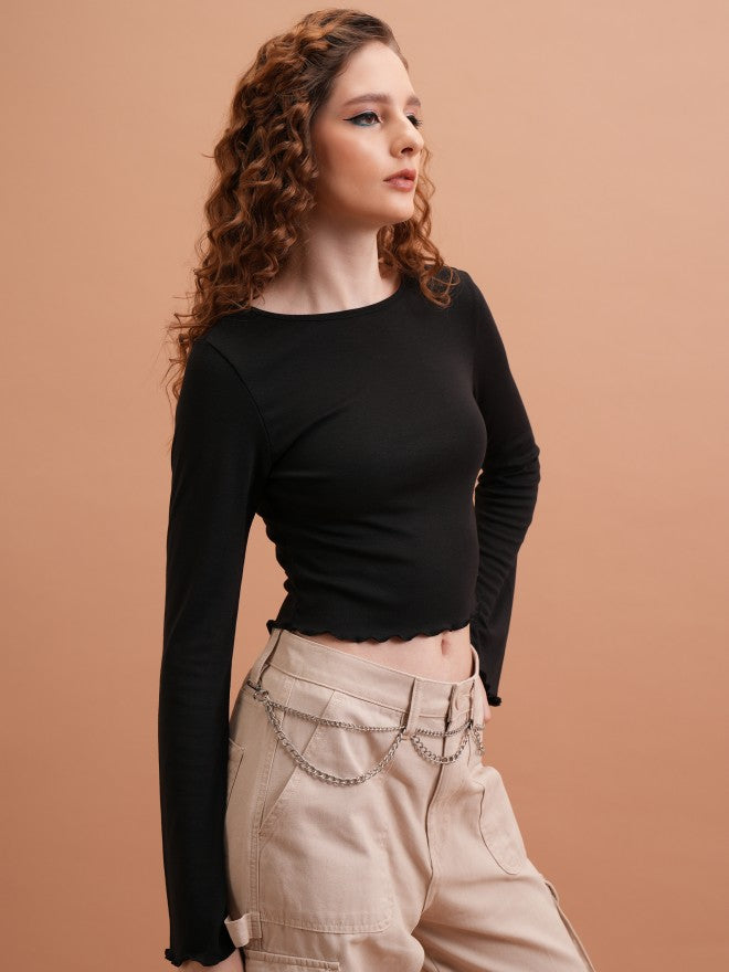 Tokyo Talkies Women Black Solid Fitted Top - Black - Image 6