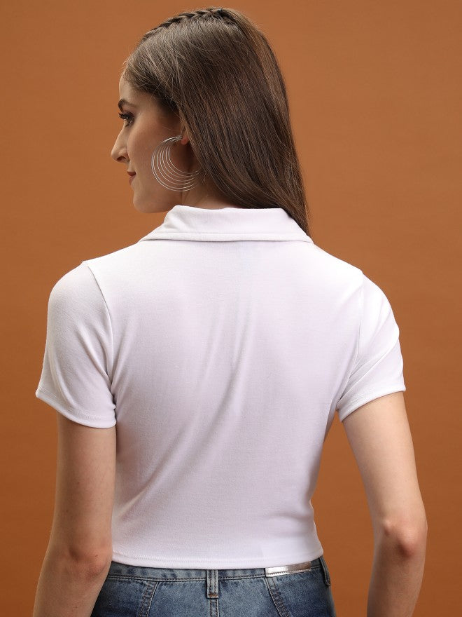 Tokyo Talkies Women White Solid Fitted Top - White - Image 3
