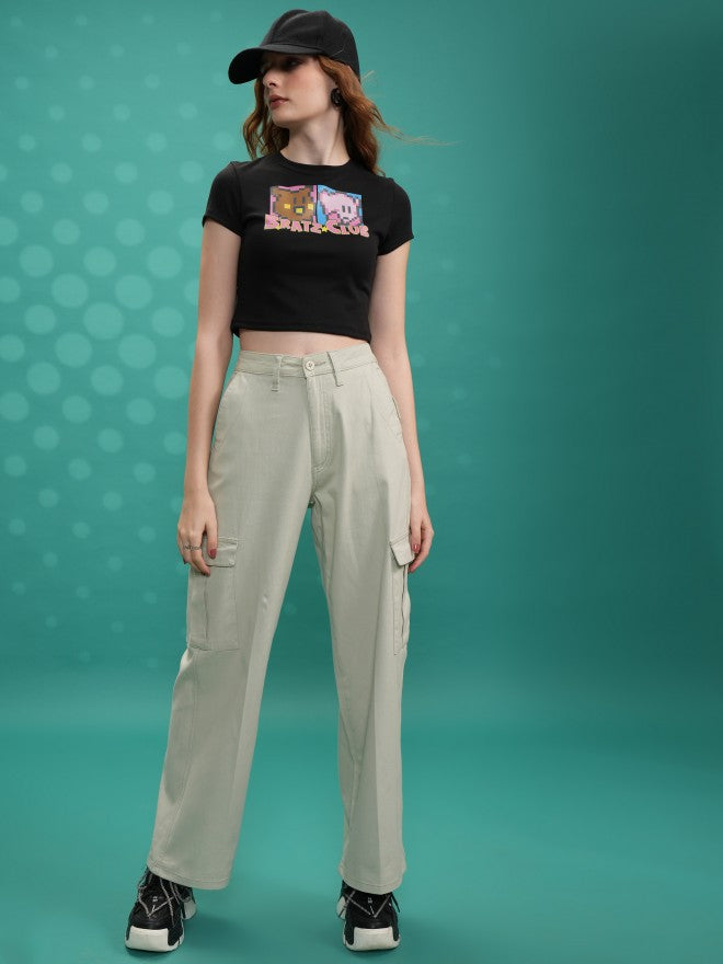 Tokyo Talkies Women Black Printed Fitted Top - Black - Image 2