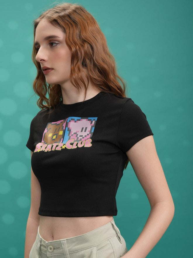 Tokyo Talkies Women Black Printed Fitted Top - Black - Image 4