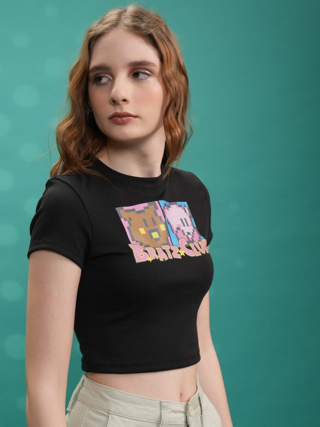 Tokyo Talkies Women Black Printed Fitted Top - Black - Image 6