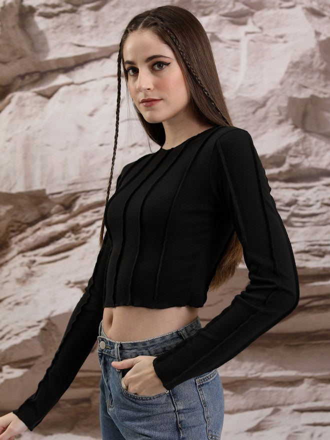 Tokyo Talkies Women Black Solid Fitted Top - Black - Image 4