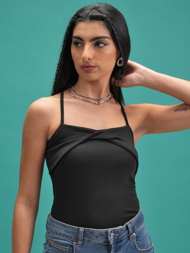 Tokyo Talkies Women Black Solid Fitted Top - Black - Image 1