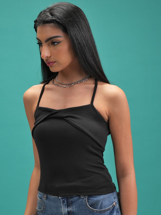 Tokyo Talkies Women Black Solid Fitted Top - Black - Image 4