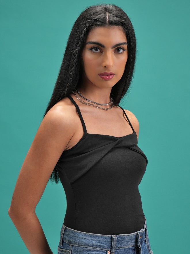 Tokyo Talkies Women Black Solid Fitted Top - Black - Image 6