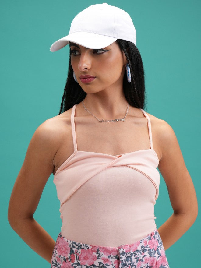 Tokyo Talkies Women Pink Solid Fitted Top - Pink - Image 1