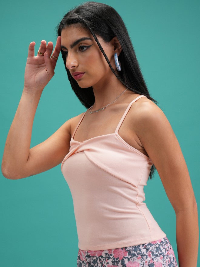 Tokyo Talkies Women Pink Solid Fitted Top - Pink - Image 4