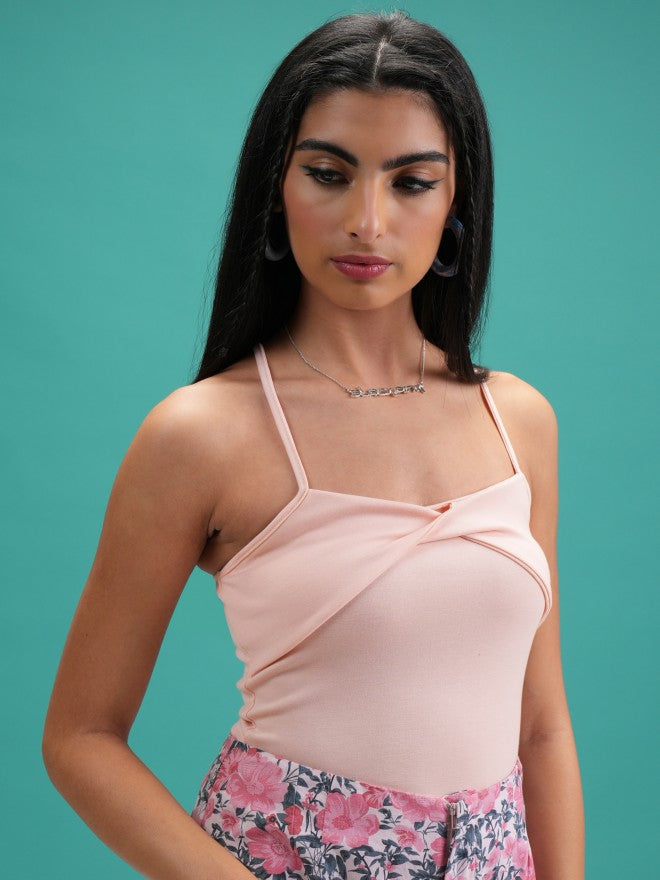 Tokyo Talkies Women Pink Solid Fitted Top - Pink - Image 6