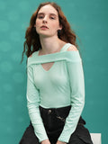 Tokyo Talkies Women Green Solid Fitted Top - Green - Image 1