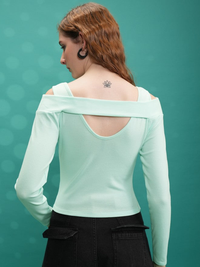 Tokyo Talkies Women Green Solid Fitted Top - Green - Image 3