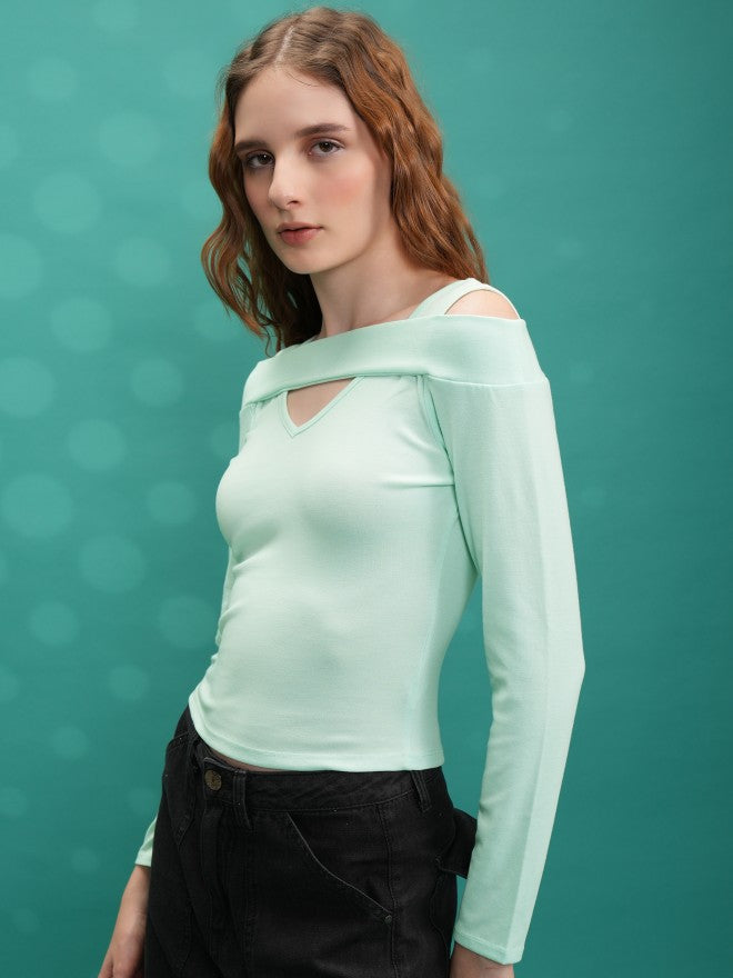 Tokyo Talkies Women Green Solid Fitted Top - Green - Image 4