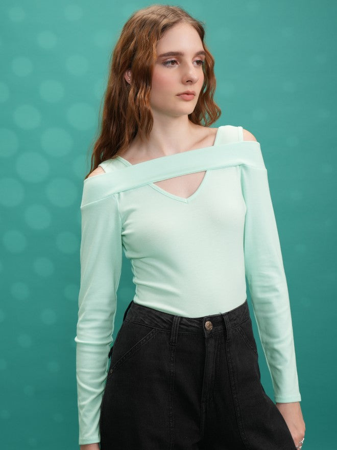 Tokyo Talkies Women Green Solid Fitted Top - Green - Image 6
