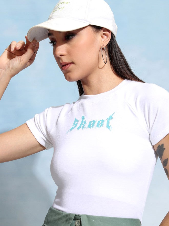 Tokyo Talkies Women White Printed Fitted Top - White - Image 1