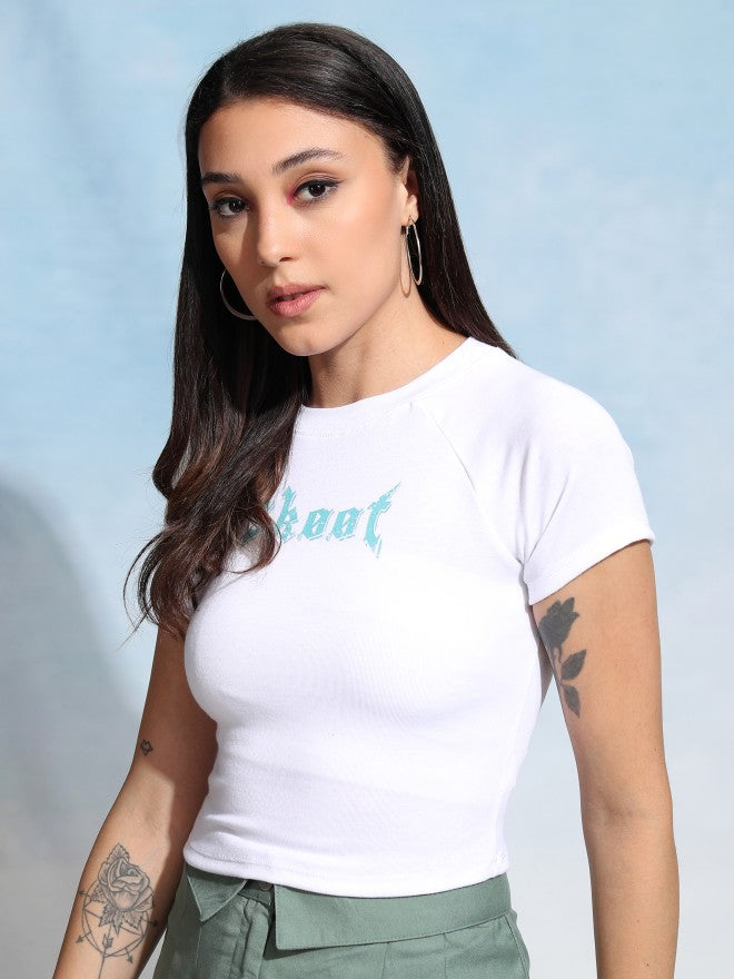Tokyo Talkies Women White Printed Fitted Top - White - Image 4