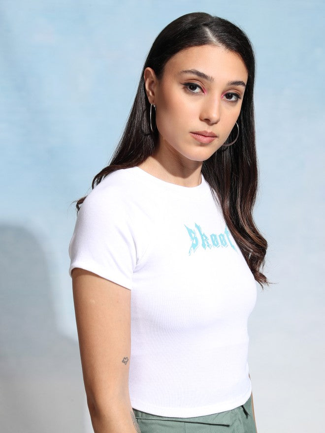 Tokyo Talkies Women White Printed Fitted Top - White - Image 6