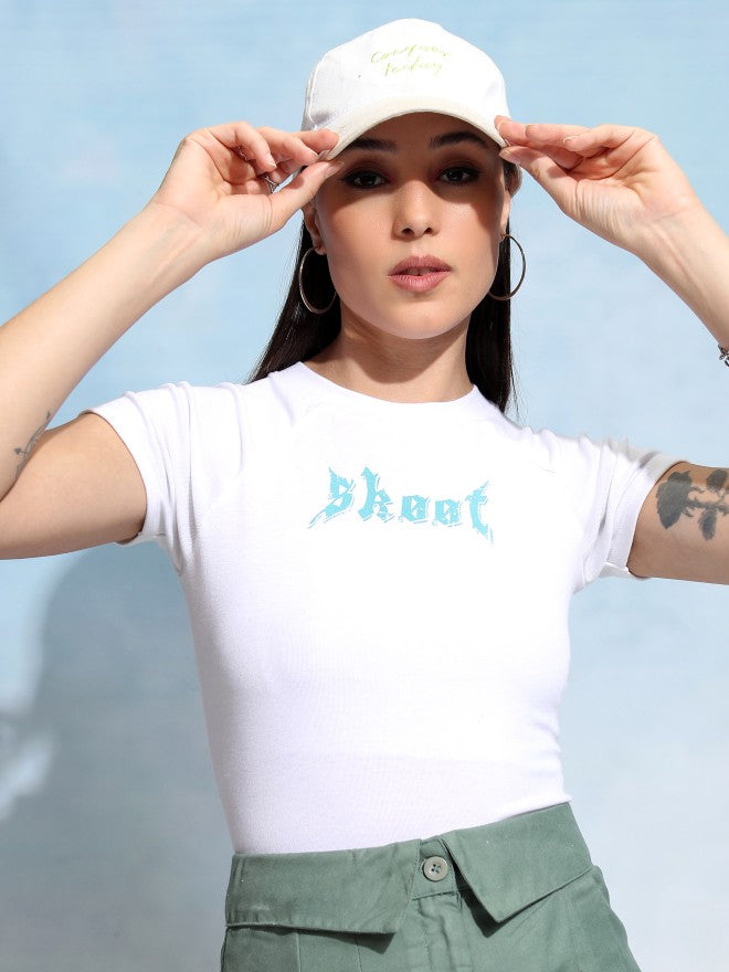Tokyo Talkies Women White Printed Fitted Top - White - Image 7
