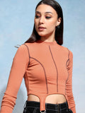 Tokyo Talkies Women Orange Solid Fitted Top - Orange - Image 1