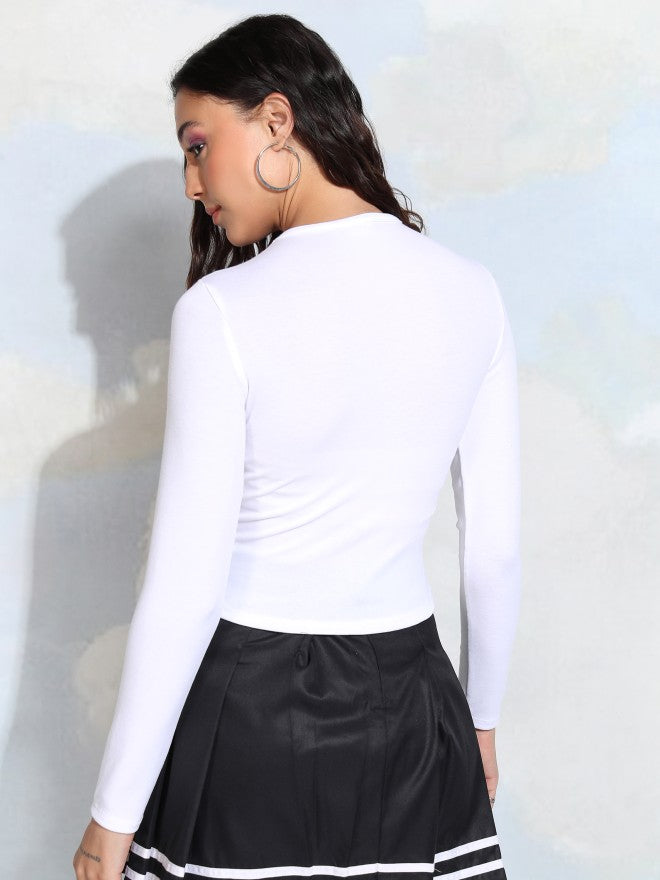 Tokyo Talkies Women White Printed Fitted Top - White - Image 3