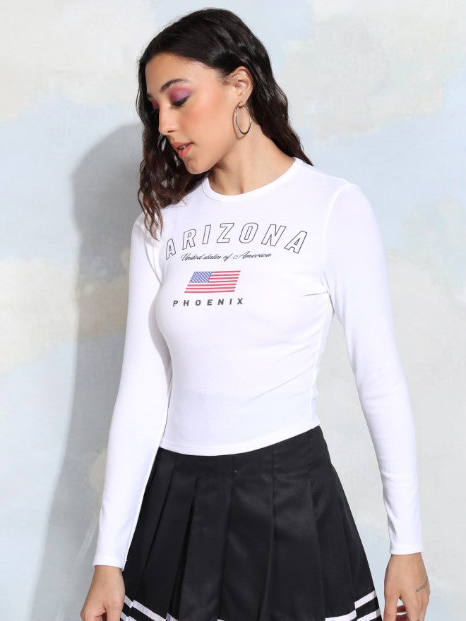 Tokyo Talkies Women White Printed Fitted Top - White - Image 4