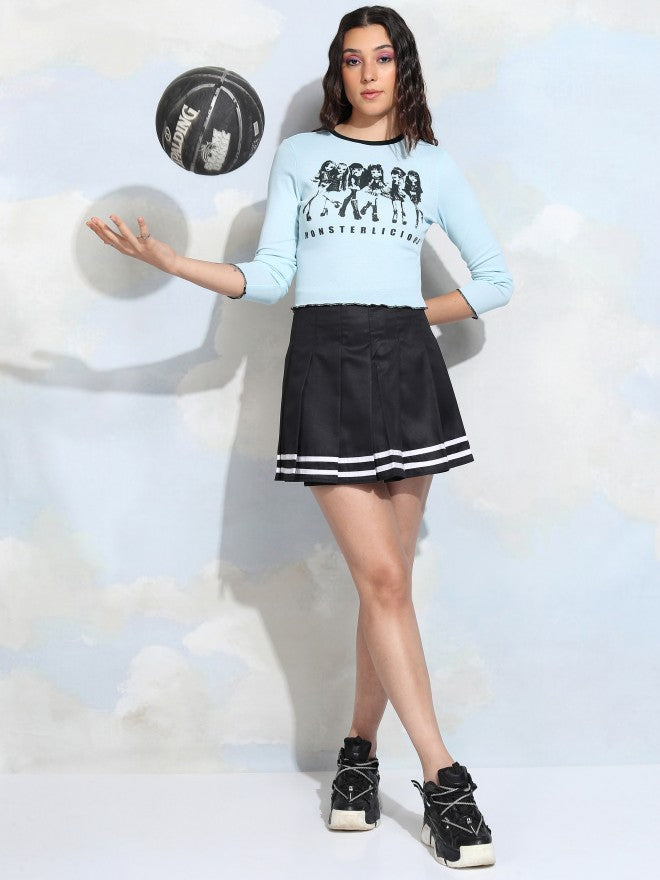 Tokyo Talkies Women Blue Printed Fitted Top - Blue - Image 2