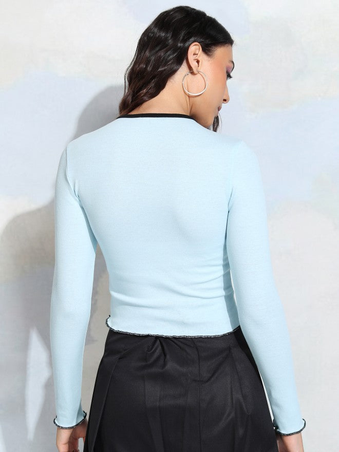 Tokyo Talkies Women Blue Printed Fitted Top - Blue - Image 3