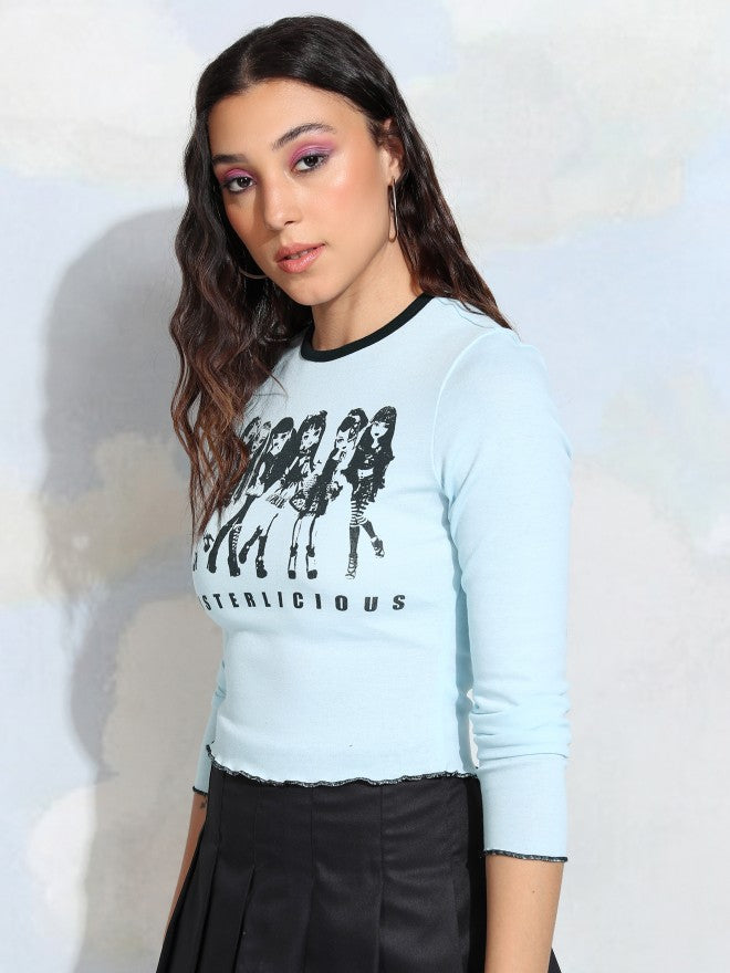 Tokyo Talkies Women Blue Printed Fitted Top - Blue - Image 4