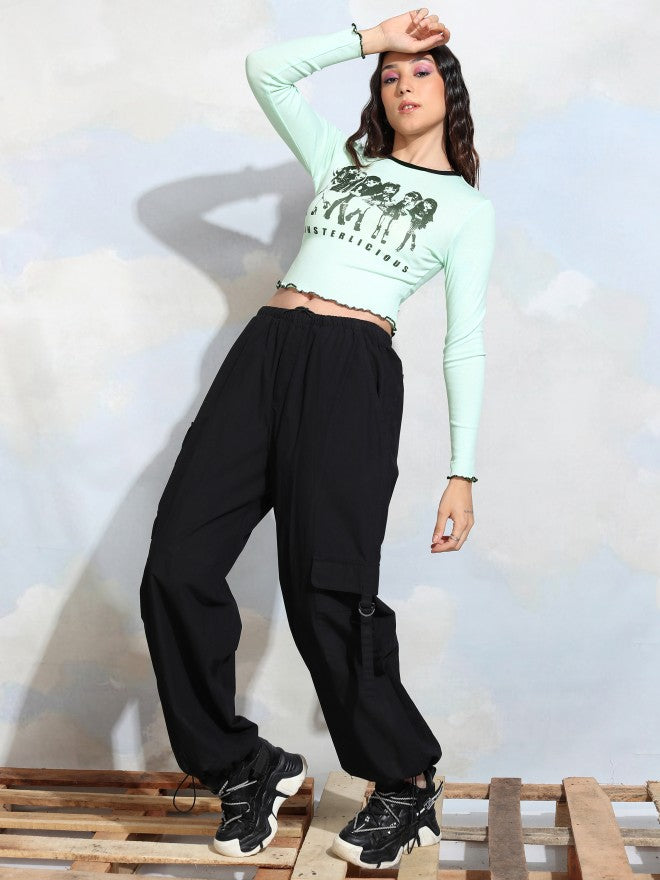 Tokyo Talkies Women Green Printed Fitted Top - Green - Image 2