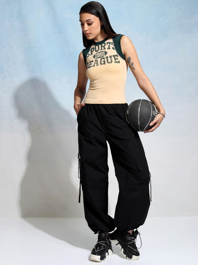 Tokyo Talkies Women Beige Printed Fitted Top - Beige - Image 2
