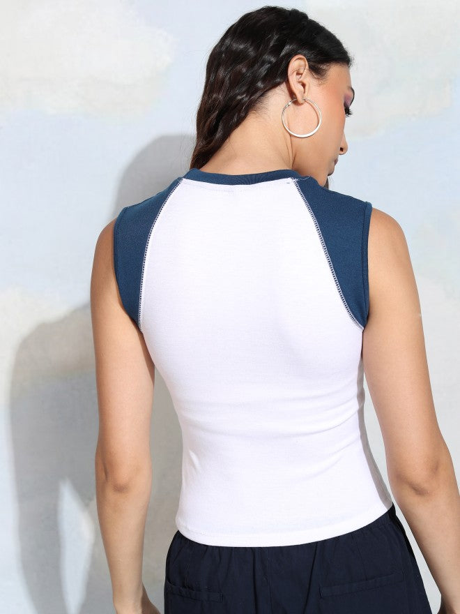 Tokyo Talkies Women White Printed Fitted Top - White - Image 3