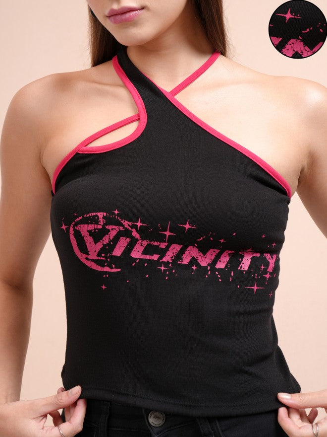 Tokyo Talkies Women Black Printed Fitted Top - Black - Image 5