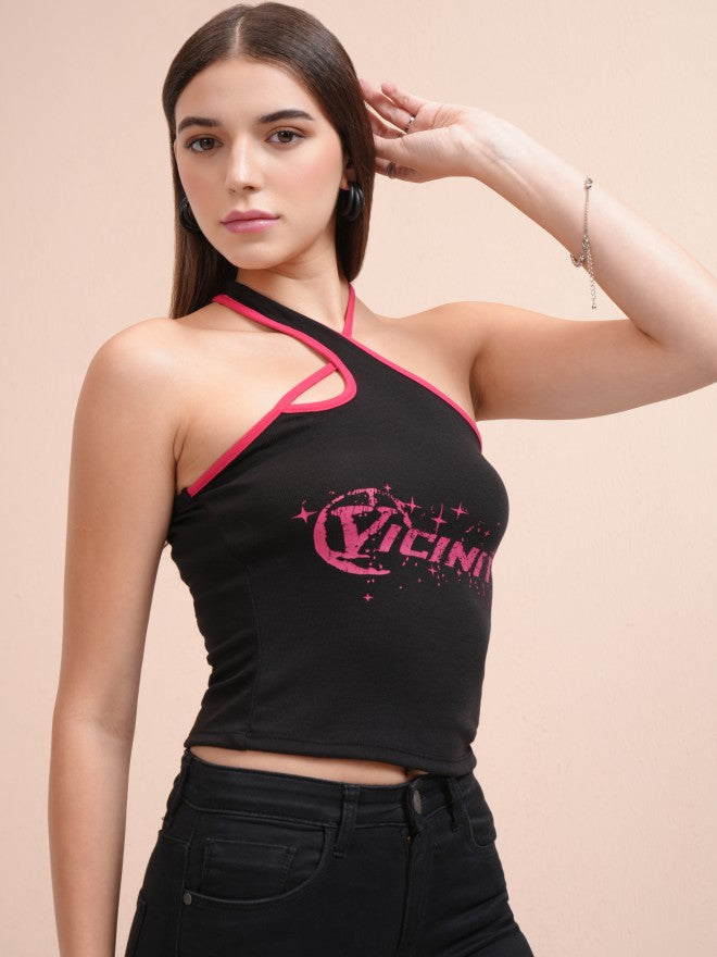 Tokyo Talkies Women Black Printed Fitted Top - Black - Image 6