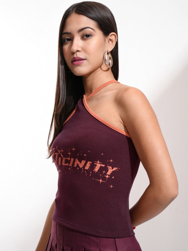 Tokyo Talkies Women Burgundy Printed Fitted Top - Burgundy - Image 4