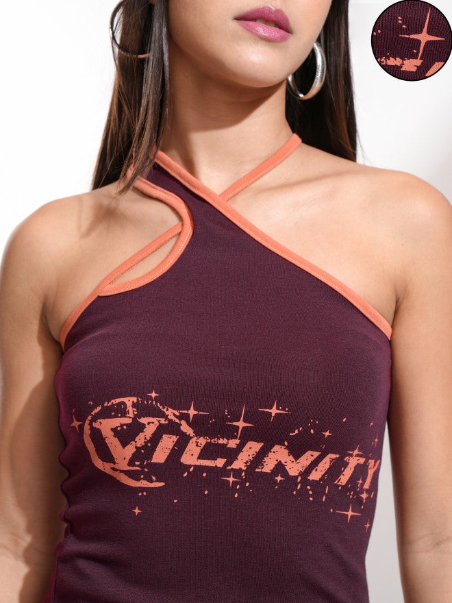 Tokyo Talkies Women Burgundy Printed Fitted Top - Burgundy - Image 5