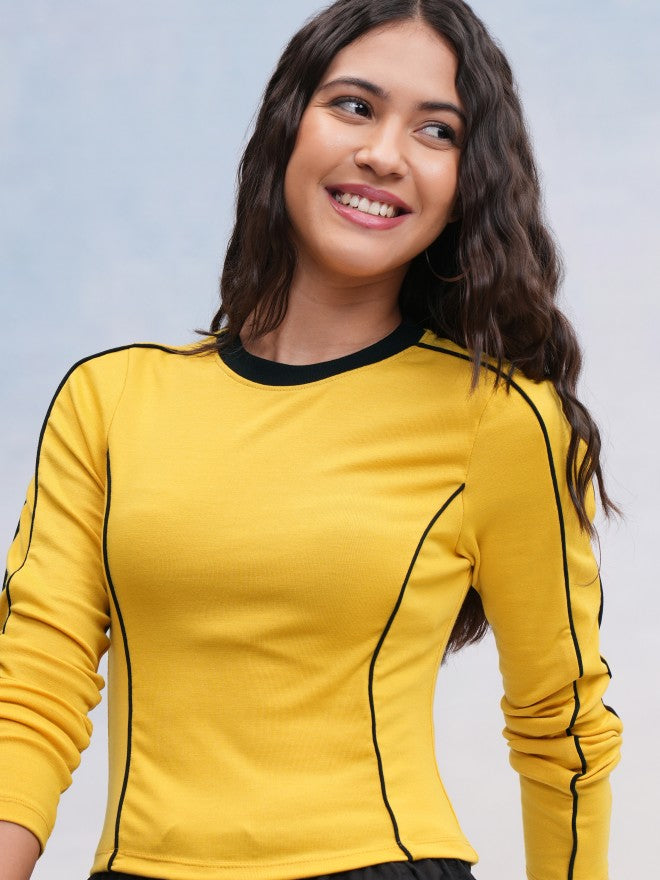Tokyo Talkies Women Yellow Solid Fitted Top - Yellow - Image 1