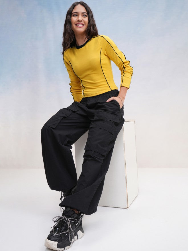 Tokyo Talkies Women Yellow Solid Fitted Top - Yellow - Image 2
