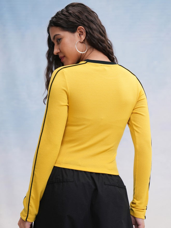 Tokyo Talkies Women Yellow Solid Fitted Top - Yellow - Image 3