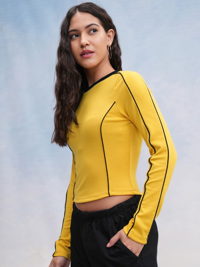Tokyo Talkies Women Yellow Solid Fitted Top - Yellow - Image 4