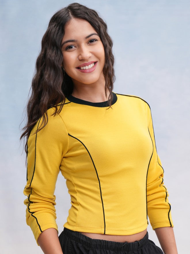 Tokyo Talkies Women Yellow Solid Fitted Top - Yellow - Image 6