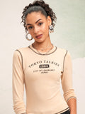 Tokyo Talkies Women Beige Printed Round Neck T-Shirt - Beige - Image 1