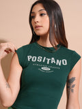 Tokyo Talkies Women Green Printed Fitted Top - Green - Image 1